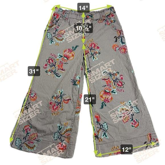 Democracy Wide Leg Raw Hem Cotton Pinstripe Floral Summer Pants Size 6 - Picture 8 of 10